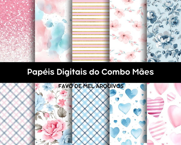 Arquivo Digital Combo Dia das Mães Aquarela Png com Papéis