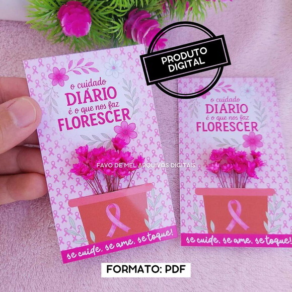 Arquivo Digital pdf Card Mini Flores Outubro Rosa