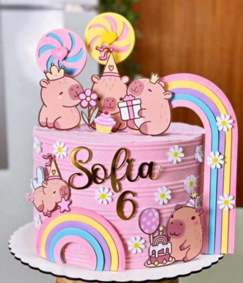 Arquivo Digital Topo de Bolo Capivara Arco-íris Doces Studio
