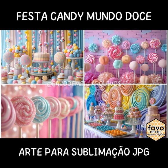 Arte Digital Jpg Painel Sublimação Festa Candy Mundo Doce