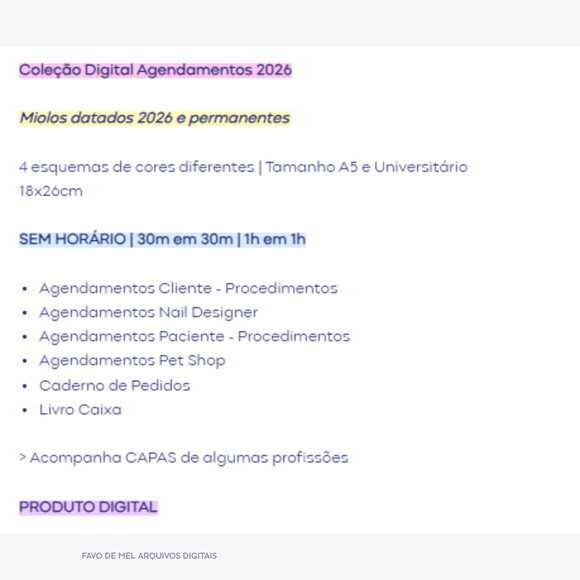 Coleção Digital Agendamentos 2026 (pague 1 Leve +4)