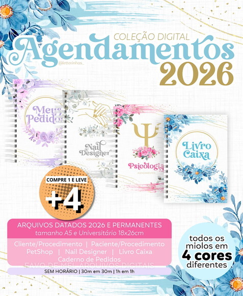 Coleção Digital Agendamentos 2026 (pague 1 Leve +4)