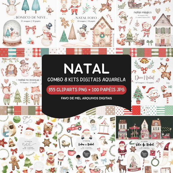 Combo 08 Kits Natal Aquarela #01
