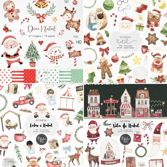 Combo 08 Kits Natal Aquarela #01