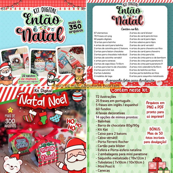 Combo 08 Kits Natal Elementos e Mimos para Imprimir