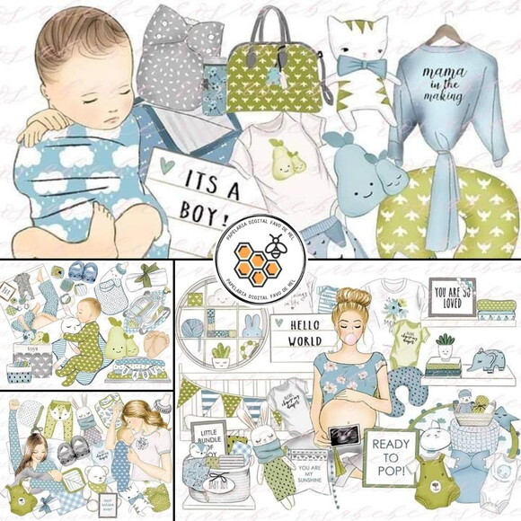 Combo Digital Baby Boy Bebê Menino - 8 Kits Digitais