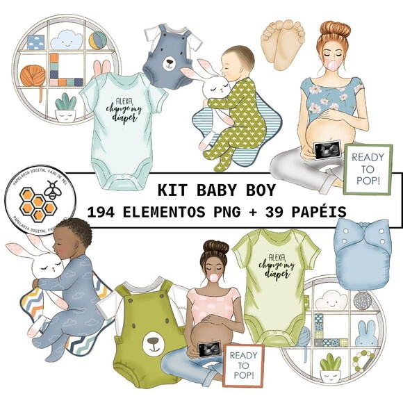 Combo Digital Baby Boy Bebê Menino - 8 Kits Digitais