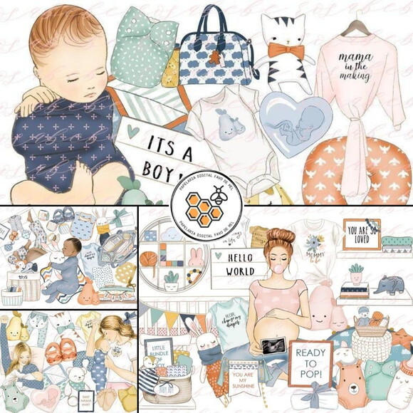 Combo Digital Baby Boy Bebê Menino - 8 Kits Digitais
