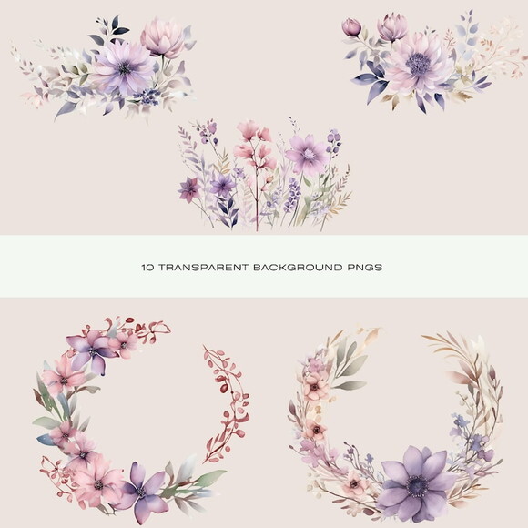 Combo Digital Floral Aquarela - 4 Kits (dfd)