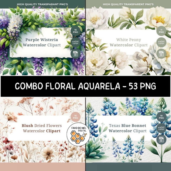 Combo Digital Floral Aquarela - 4 Kits (sd)