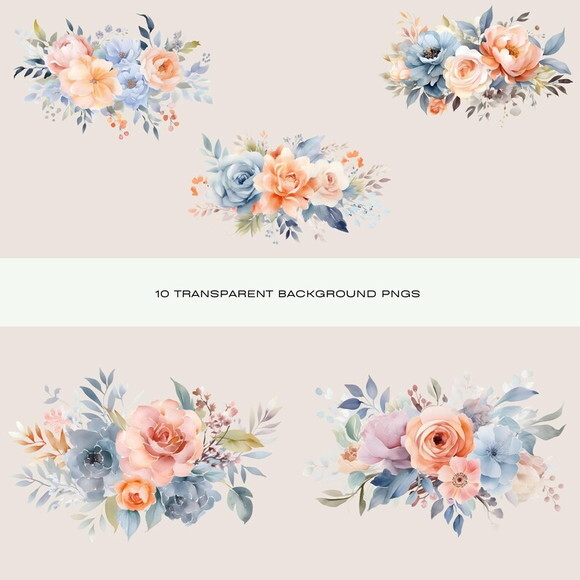 Combo Digital Floral Aquarela - 4 Kits (dfd)