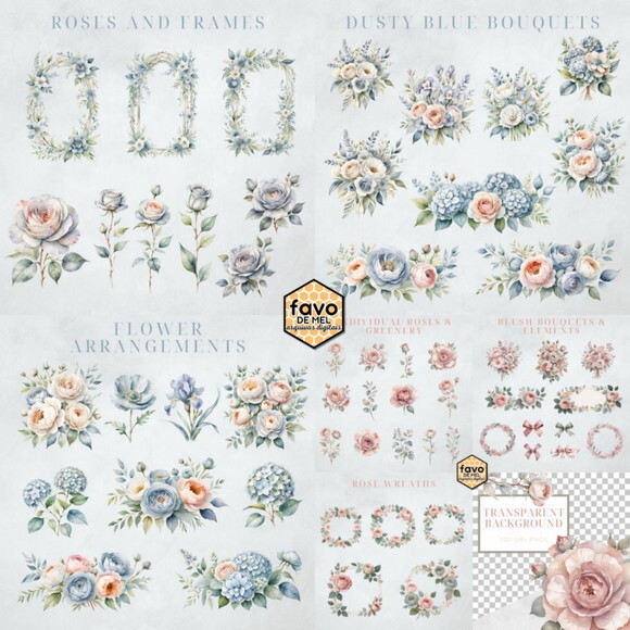 Combo Digital Floral Casamento Aquarela - 3 Kits (msp)
