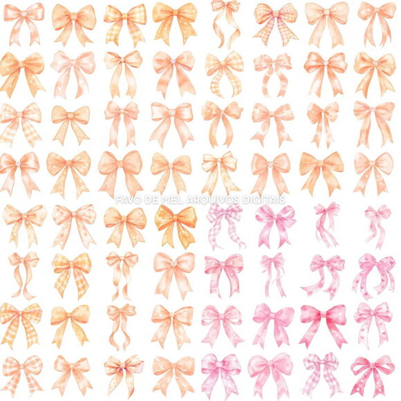 Combo Digital Ilustrações Laços Aquarela - 04 Kits Png