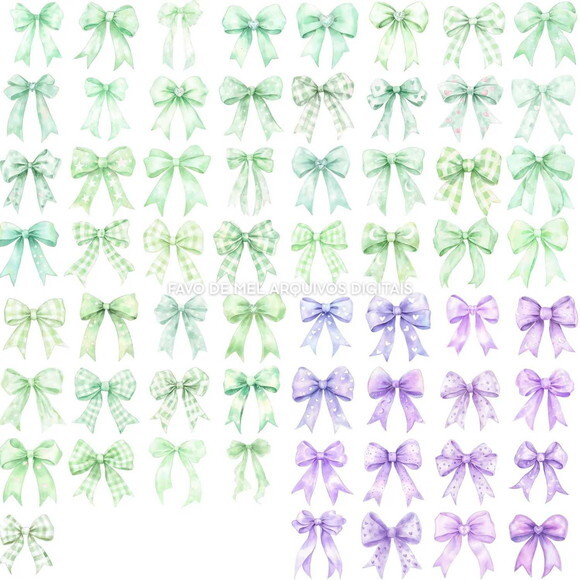Combo Digital Ilustrações Laços Aquarela #02 - 04 Kits Png