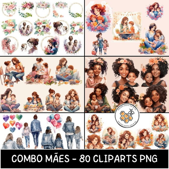 Combo Digital Mães e Filhos Aquarela - 6 Kits Digitais