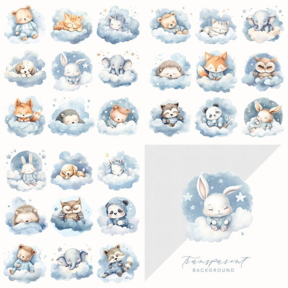 Combo Digital Sonhe Alto Aquarela - Sleeping Animals