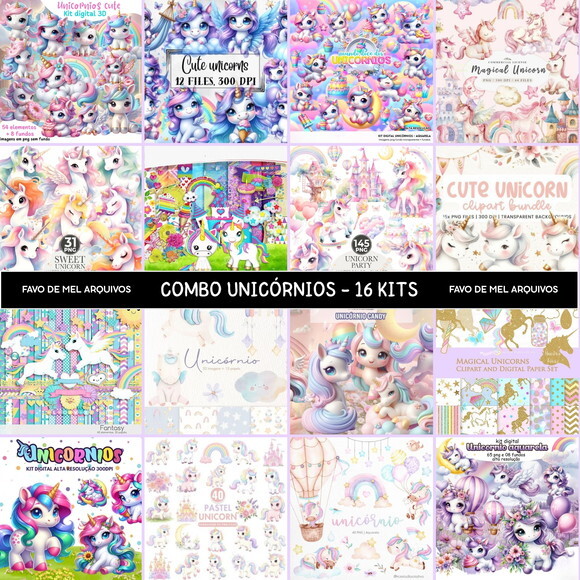 Combo Digital Unicórnios - Pack 16 Kits Digitais