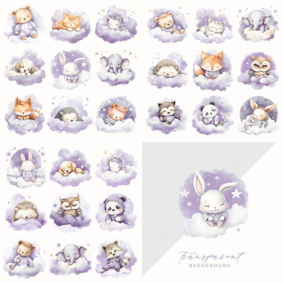 Combo Digital Sonhe Alto Aquarela - Sleeping Animals