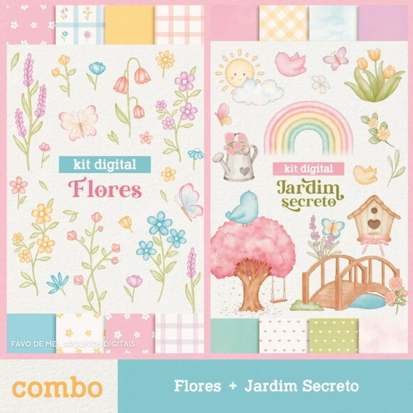 Combo Kit Digital Flores + Jardim Secreto Aquarela Png Jpg