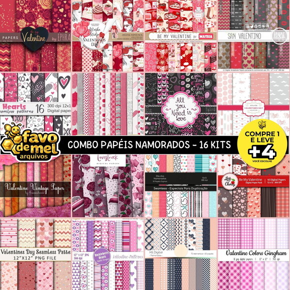 Combo Papeis Digitais Dia dos Namorados - Compre 1 Leve +4
