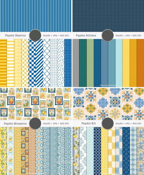 Combo Papéis Digitais Limão e Azulejos - Summer Feelings