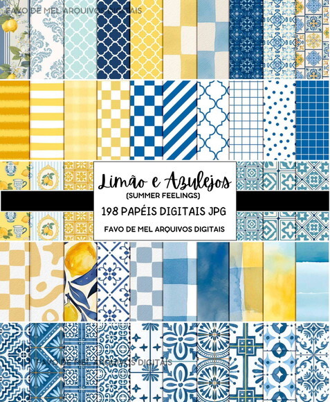 Combo Papéis Digitais Limão e Azulejos - Summer Feelings