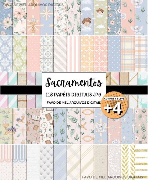 Combo Papéis Digitais Sacramentos - Religioso Infantil