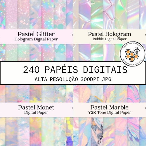 Combo Papéis Digitais Tons Pastéis - 240 Papéis Digitais