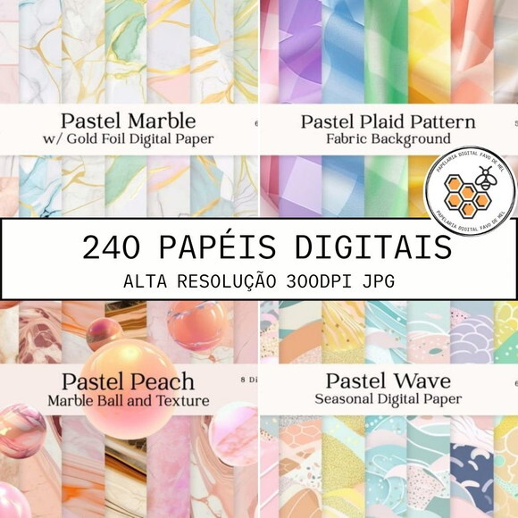 Combo Papéis Digitais Tons Pastéis - 240 Papéis Digitais