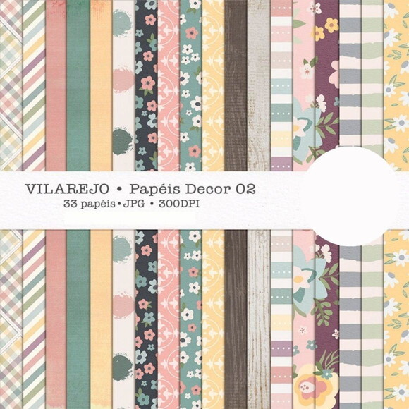 Combo Papéis Digitais Vilarejo - 127 Papéis Floral Feminino