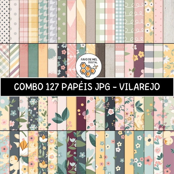 Combo Papéis Digitais Vilarejo - 127 Papéis Floral Feminino
