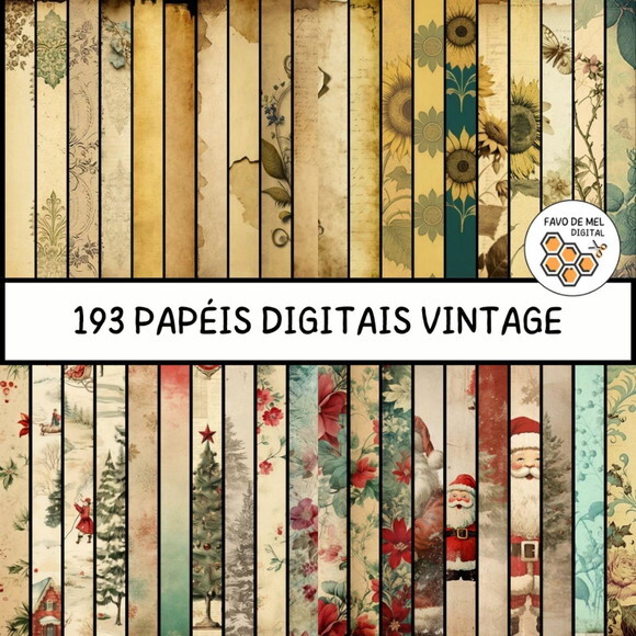 Combo Papéis Digitais Vintage - Natal Girassol - 193 Papéis