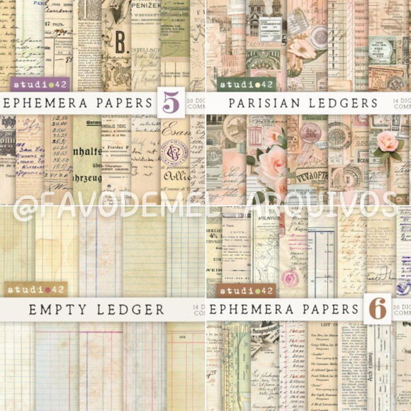 Combo Papéis Digitais Vintage 01 - 16 Kits 250 Papéis