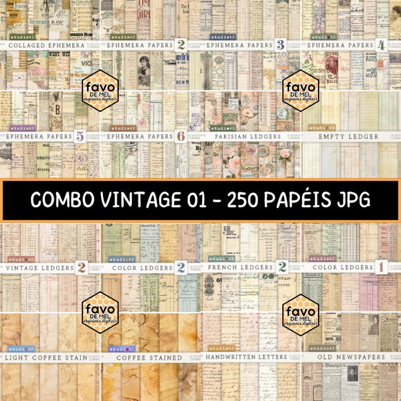 Combo Papéis Digitais Vintage 01 - 16 Kits 250 Papéis