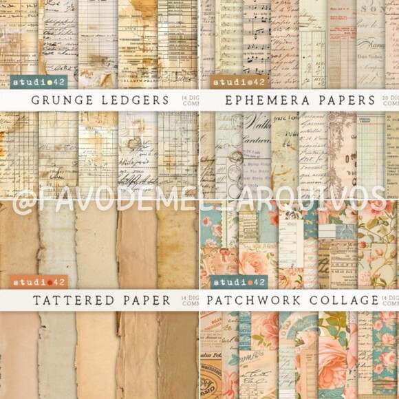 Combo Papéis Digitais Vintage 02 - 16 Kits 236 Papéis