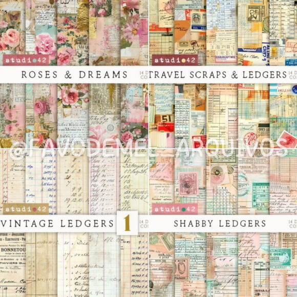 Combo Papéis Digitais Vintage 02 - 16 Kits 236 Papéis