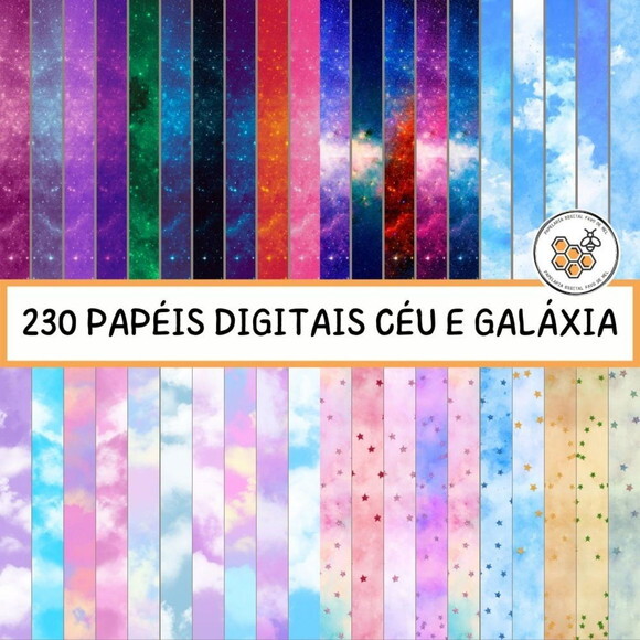 Combo Papel Digital Céu e Galáxia - 230 Papéis Digitais