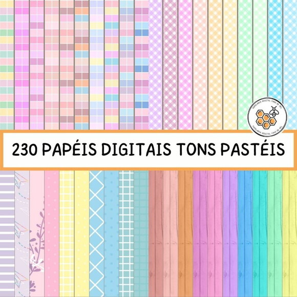 Combo Papel Digital Tons Pastéis Candy Color - 22 Kits