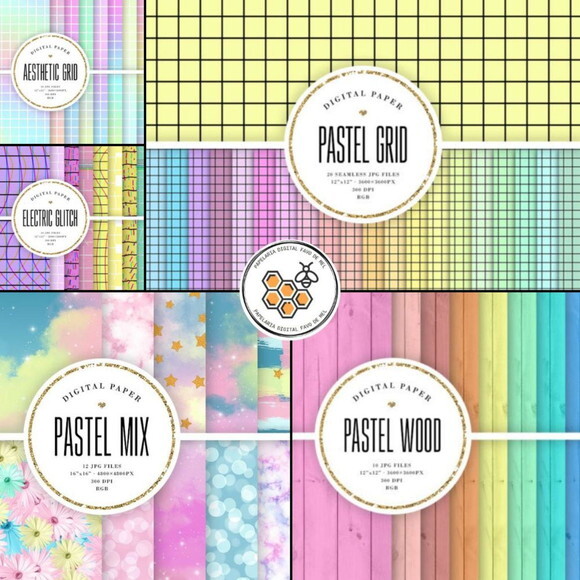 Combo Papel Digital Tons Pastéis Candy Color - 22 Kits