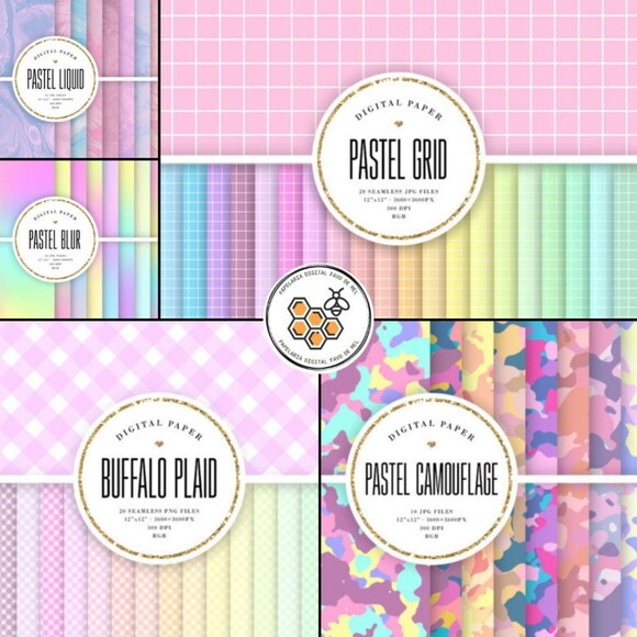 Combo Papel Digital Tons Pastéis Candy Color - 22 Kits