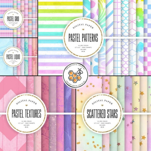 Combo Papel Digital Tons Pastéis Candy Color - 22 Kits