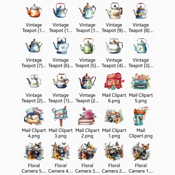 Combo Vintage - 8 Kits Digitais - 80 Cliparts Png