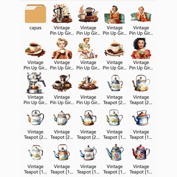 Combo Vintage - 8 Kits Digitais - 80 Cliparts Png