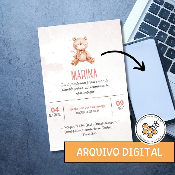 Convite Digital Apresentação Igreja - Bebê Menina