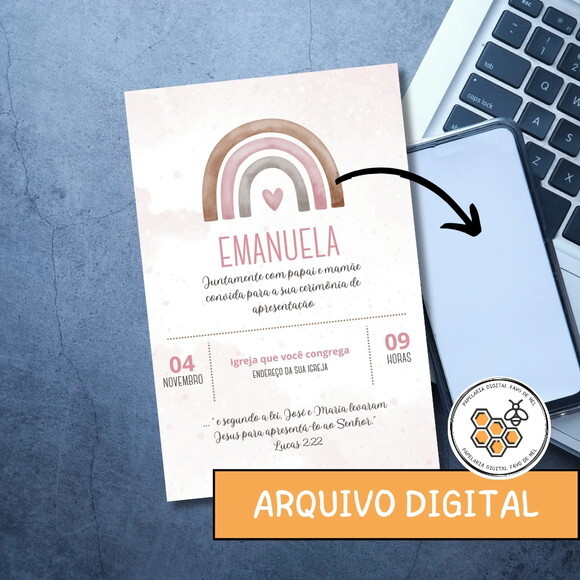 Convite Digital Apresentação Igreja - Bebê Menina