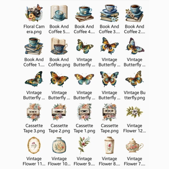Combo Vintage - 8 Kits Digitais - 80 Cliparts Png