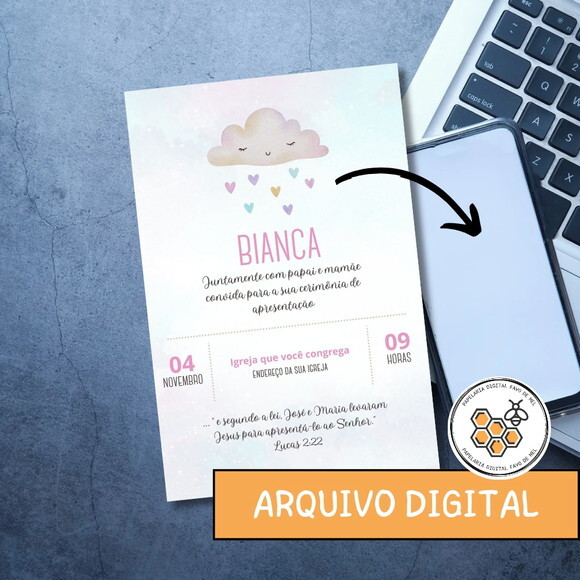 Convite Digital Apresentação Igreja - Bebê Menina