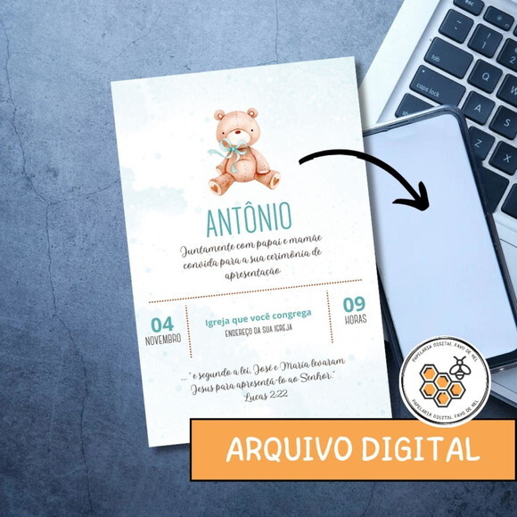 Convite Digital Apresentação Igreja - Bebê Menino