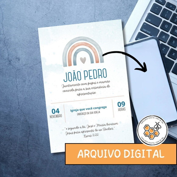 Convite Digital Apresentação Igreja - Bebê Menino