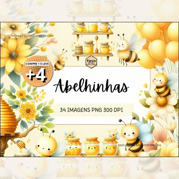 Kit Digital Abelhinha Aquarela #07 Png (pague 1 Leve +4)